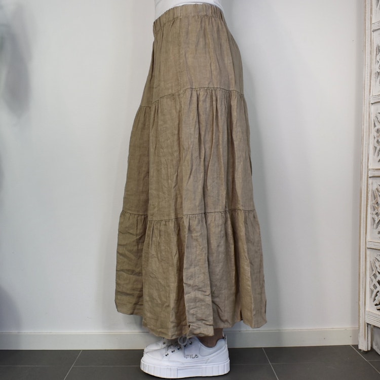 Linnekjol med volanger TAUPE