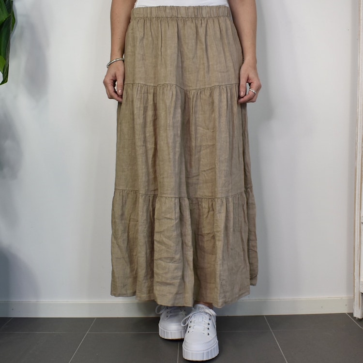 Linnekjol med volanger TAUPE