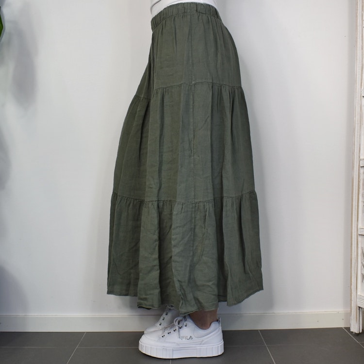 Linnekjol med volanger KAKI