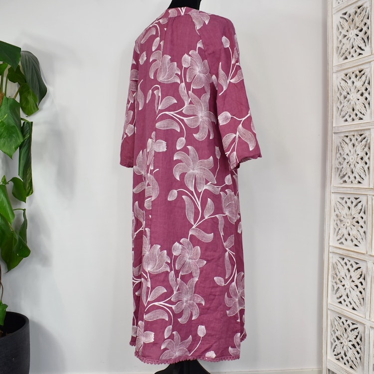 Linneklänning med spets Mönstrad FUSCHIA