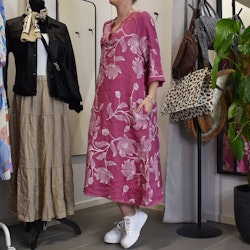 Linneklänning med spets Mönstrad FUSCHIA