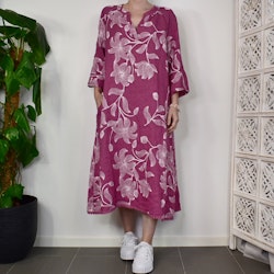 Linneklänning med spets Mönstrad FUSCHIA