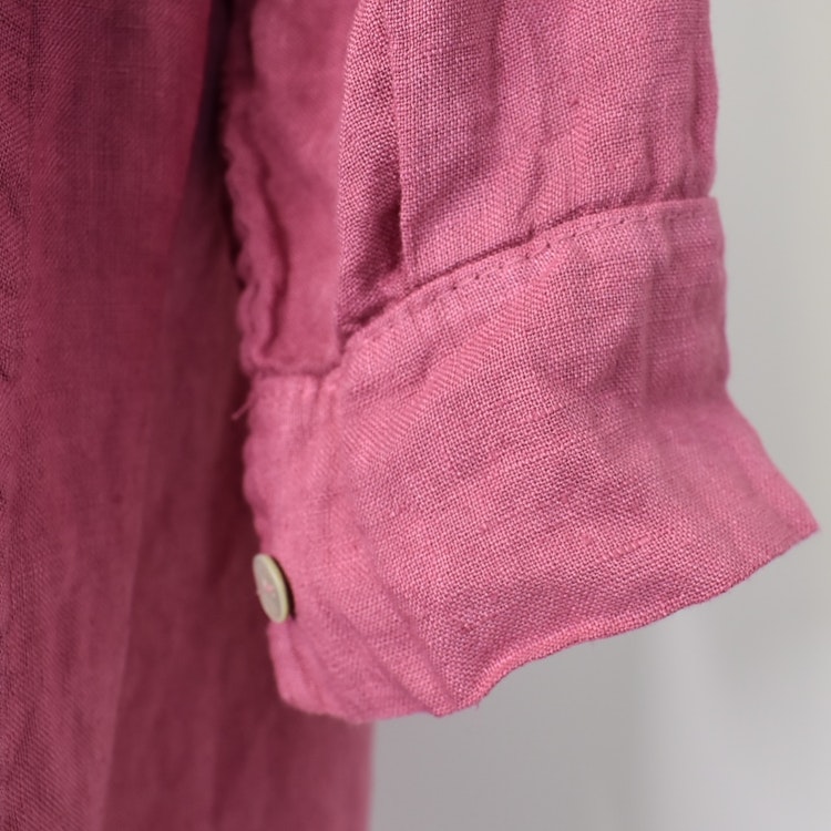 Lång skjortklänning i linne FUSCHIA