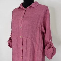 Lång skjortklänning i linne FUSCHIA