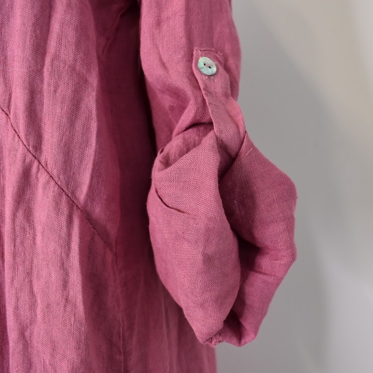 Lång skjortklänning i linne FUSCHIA