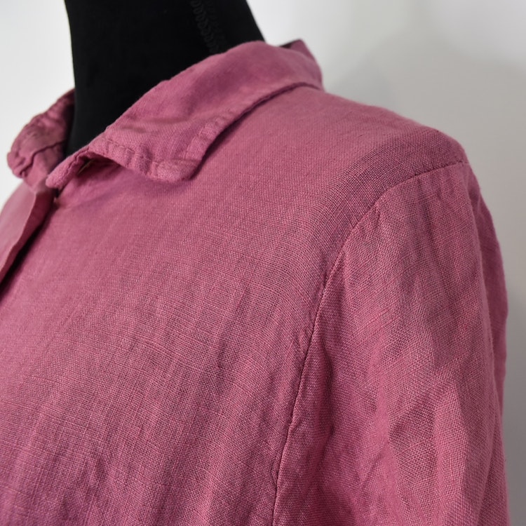 Lång skjortklänning i linne FUSCHIA