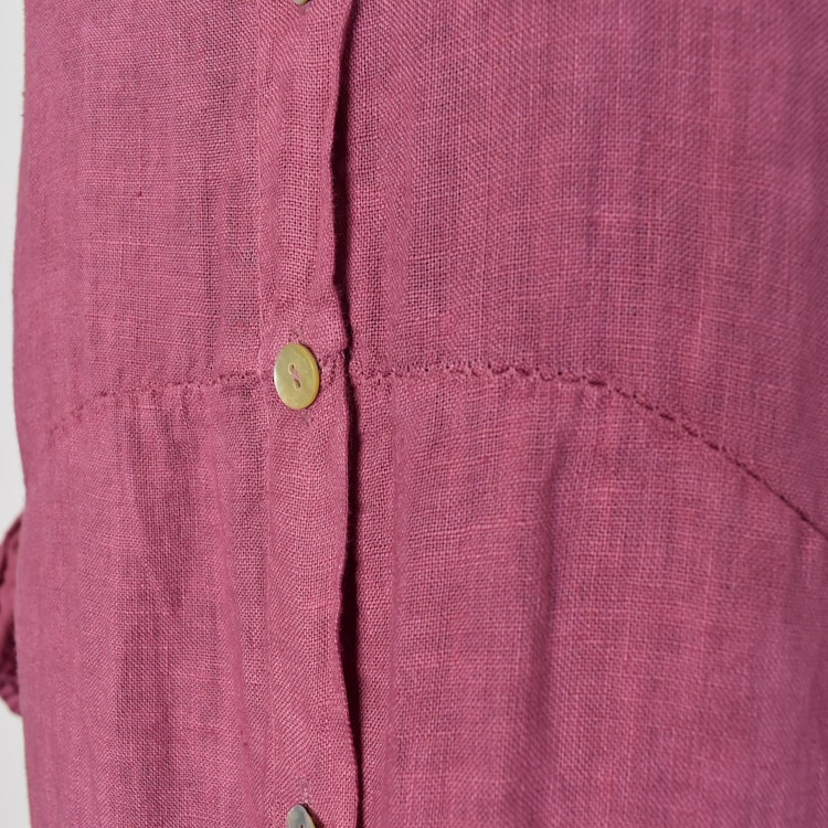 Lång skjortklänning i linne FUSCHIA