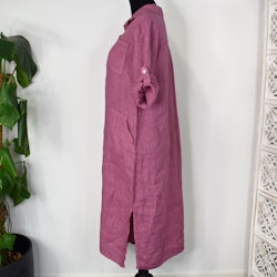 Lång Linneskjorta med fickor FUSCHIA
