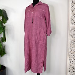 Lång Linneskjorta med fickor FUSCHIA