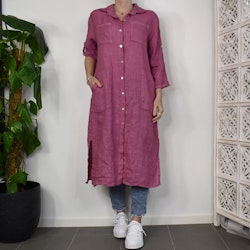 Lång Linneskjorta med fickor FUSCHIA