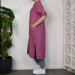Lång Linneskjorta med fickor FUSCHIA