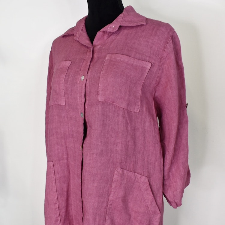 Lång Linneskjorta med fickor FUSCHIA