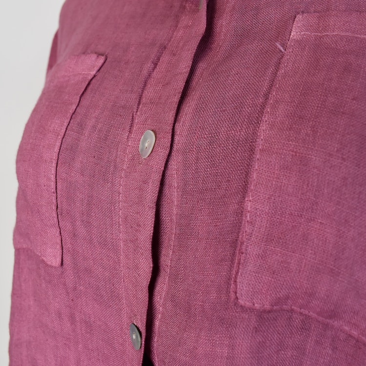 Lång Linneskjorta med fickor FUSCHIA