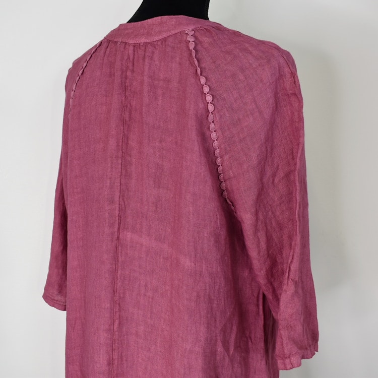 Linneklänning med spets FUSCHIA