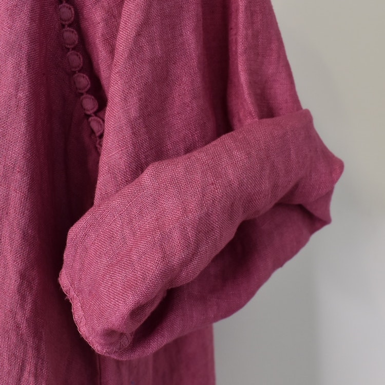 Linneklänning med spets FUSCHIA