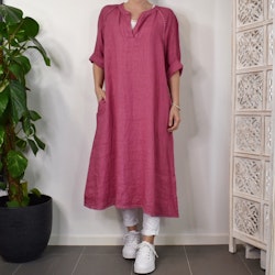 Linneklänning med spets FUSCHIA