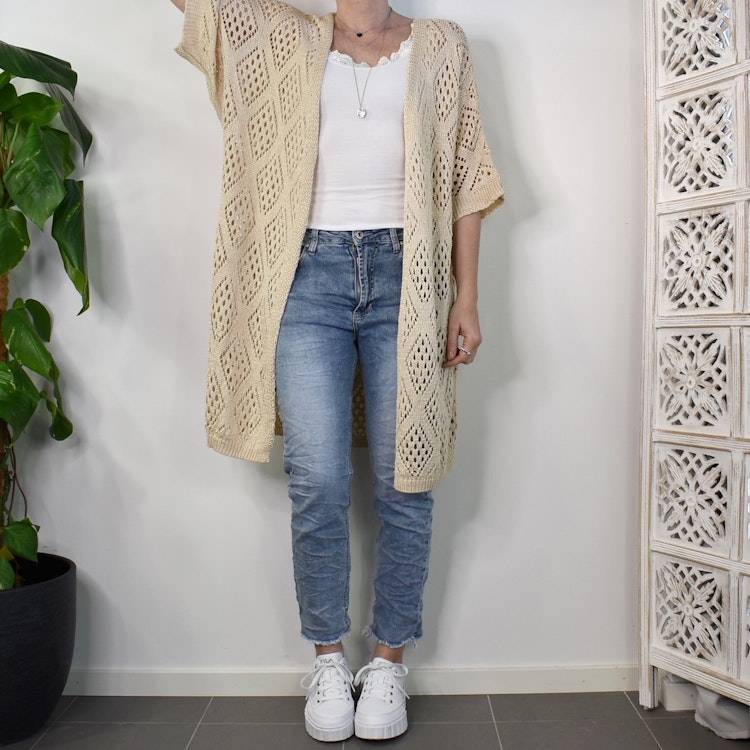 Hålmönstrad cardigan Nea BEIGE - Mix By Heart