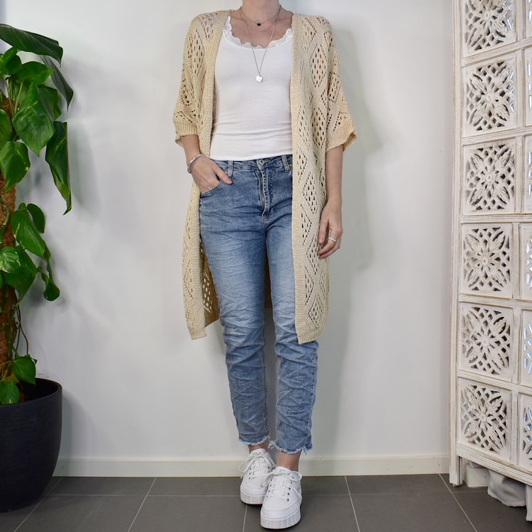 Hålmönstrad cardigan Nea BEIGE - Mix By Heart