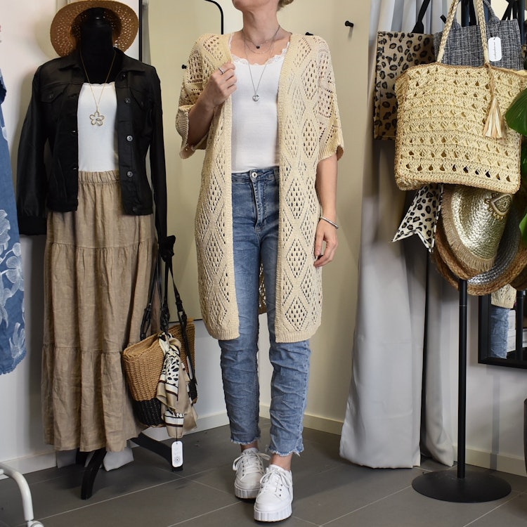 Hålmönstrad cardigan Nea BEIGE - Mix By Heart