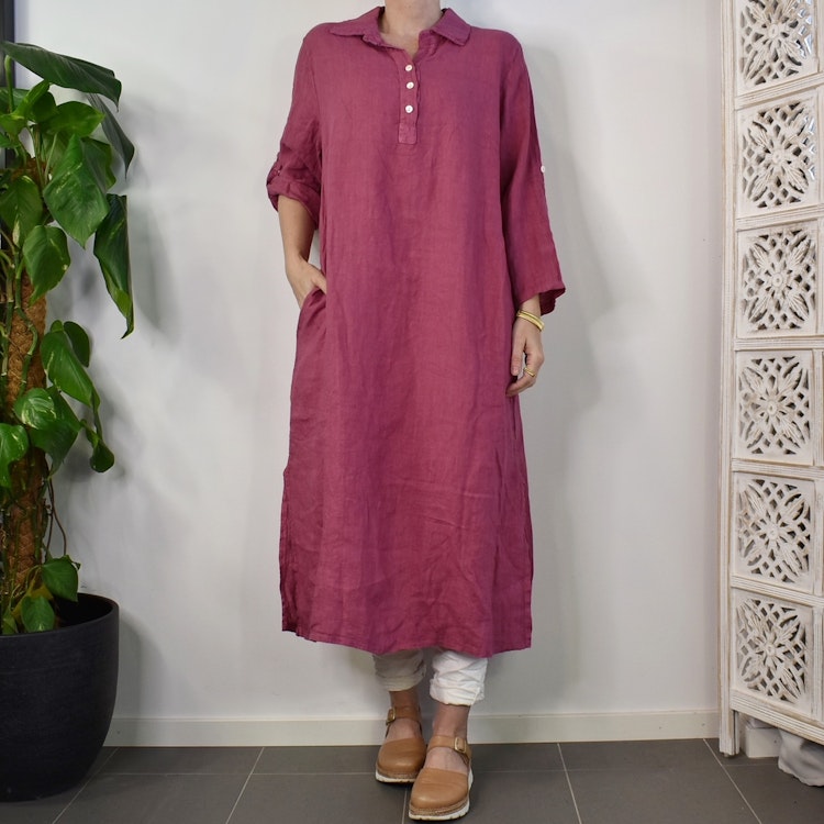 Skjortklänning med fickor FUSCHIA