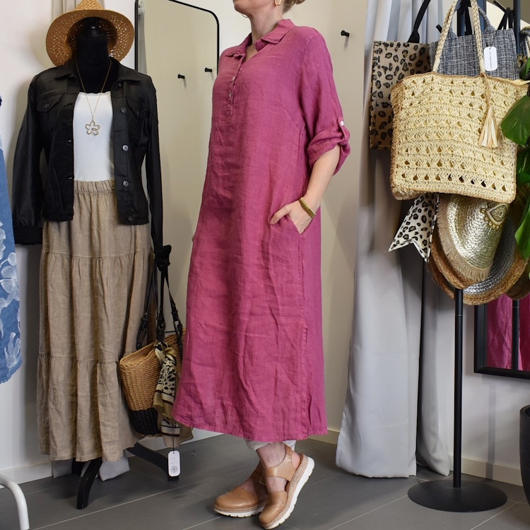 Skjortklänning med fickor FUSCHIA