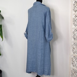 Linneklänning med fickor JEANSBLÅ