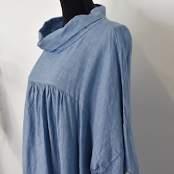 Linneklänning med fickor JEANSBLÅ