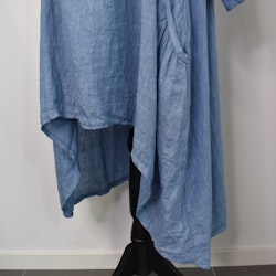 Linneklänning med fickor JEANSBLÅ