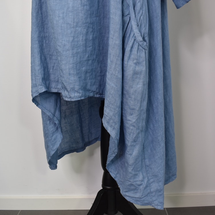 Linneklänning med fickor JEANSBLÅ