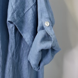 Linneklänning med fickor JEANSBLÅ