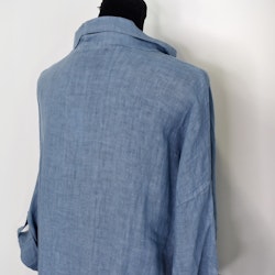 Linneklänning med fickor JEANSBLÅ
