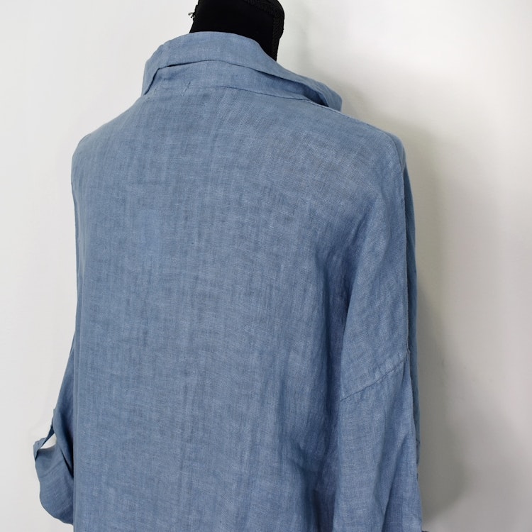 Linneklänning med fickor JEANSBLÅ