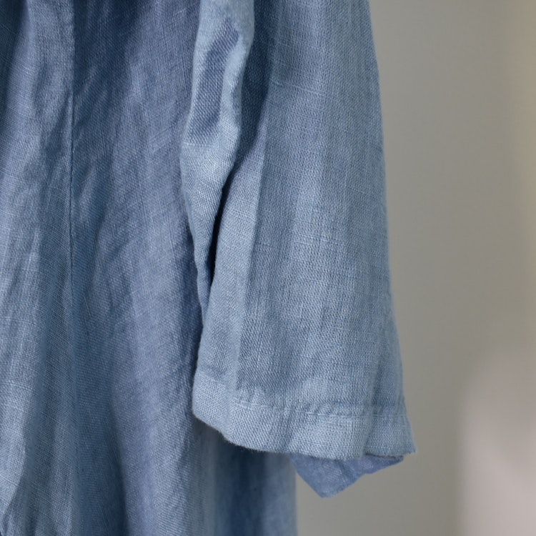 Linneklänning med fickor JEANSBLÅ