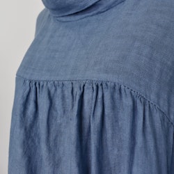 Linneklänning med fickor JEANSBLÅ