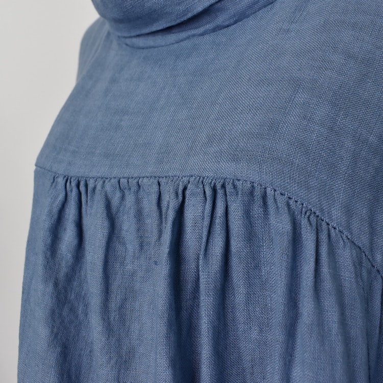 Linneklänning med fickor JEANSBLÅ