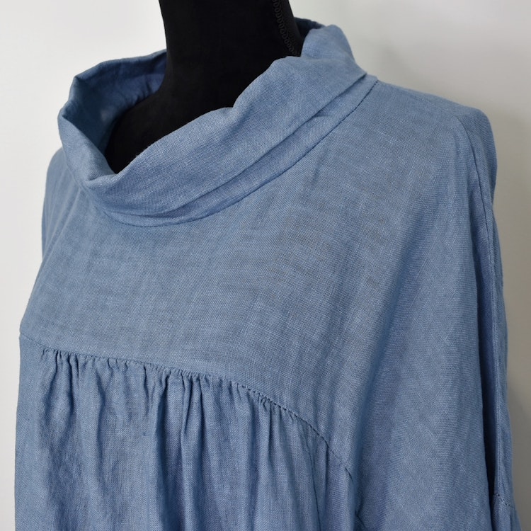 Linneklänning med fickor JEANSBLÅ