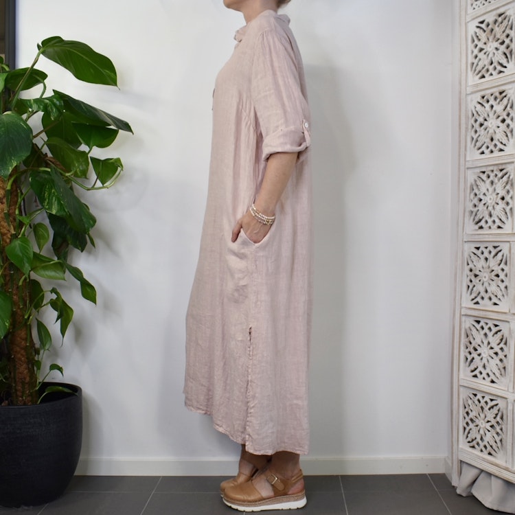 Skjortklänning med fickor LJUSROSA