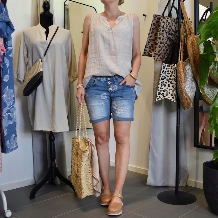 Linne/Ärmlös topp BEIGE