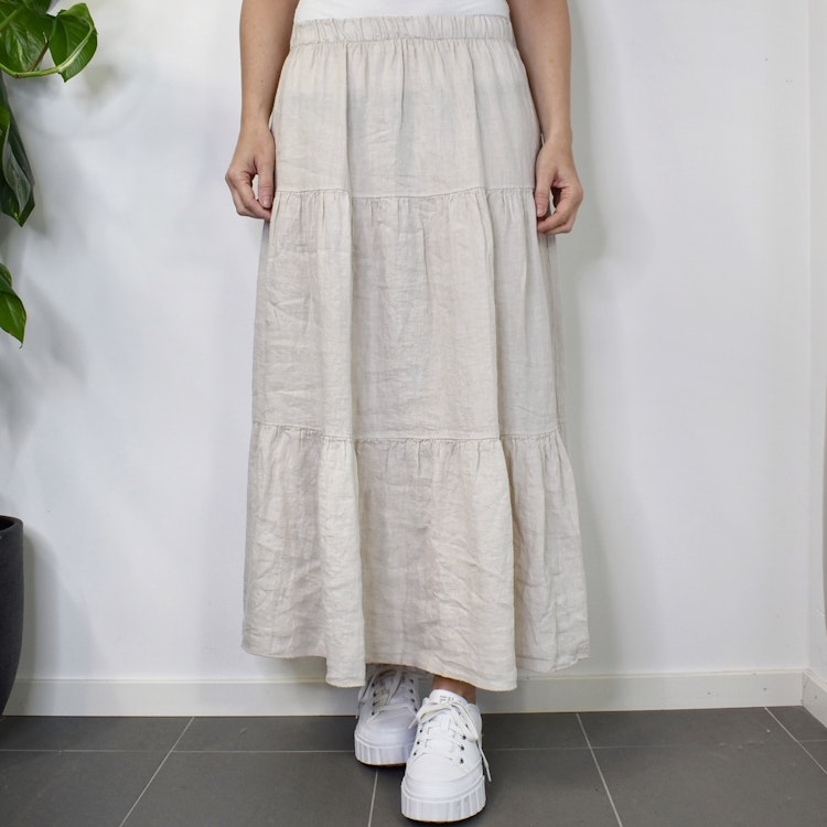 Linnekjol med volanger BEIGE