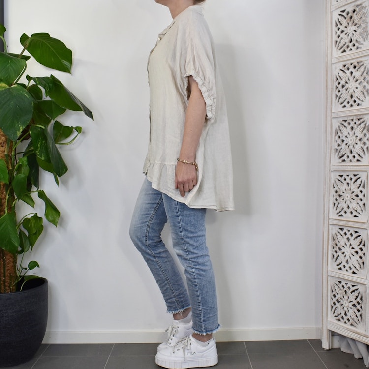 Kort linneskjorta med Volang BEIGE