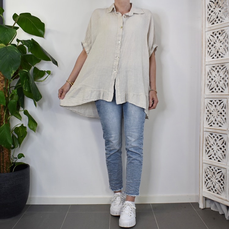 Kort linneskjorta med Volang BEIGE