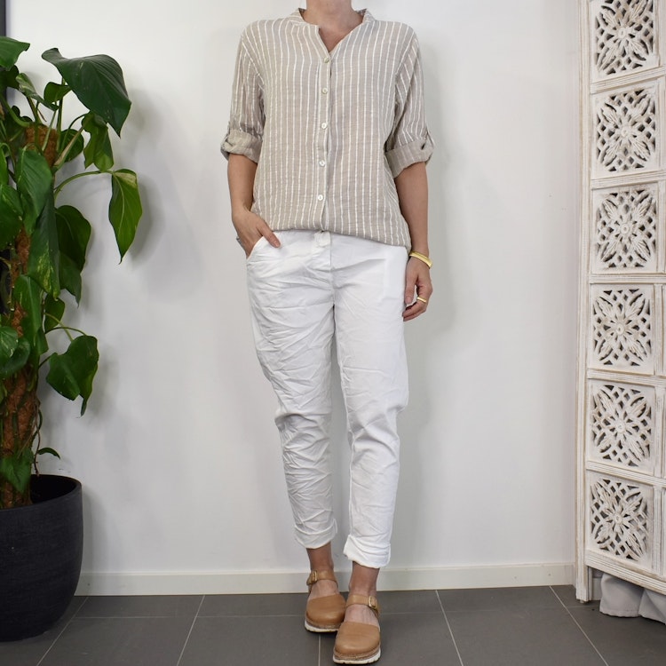 Bomullsblus Ellie Randig BEIGE - Mix By Heart