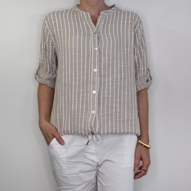 Bomullsblus Ellie Randig BEIGE - Mix By Heart