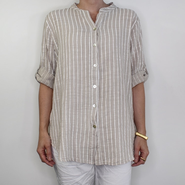 Bomullsblus Ellie Randig BEIGE - Mix By Heart
