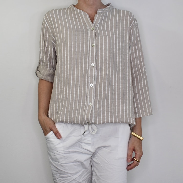 Bomullsblus Ellie Randig BEIGE - Mix By Heart