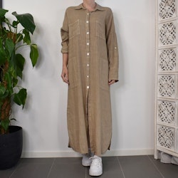 Lång skjortklänning med fickor TAUPE