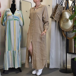 Lång skjortklänning med fickor TAUPE