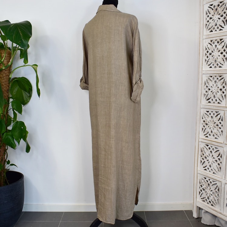 Lång skjortklänning med fickor TAUPE