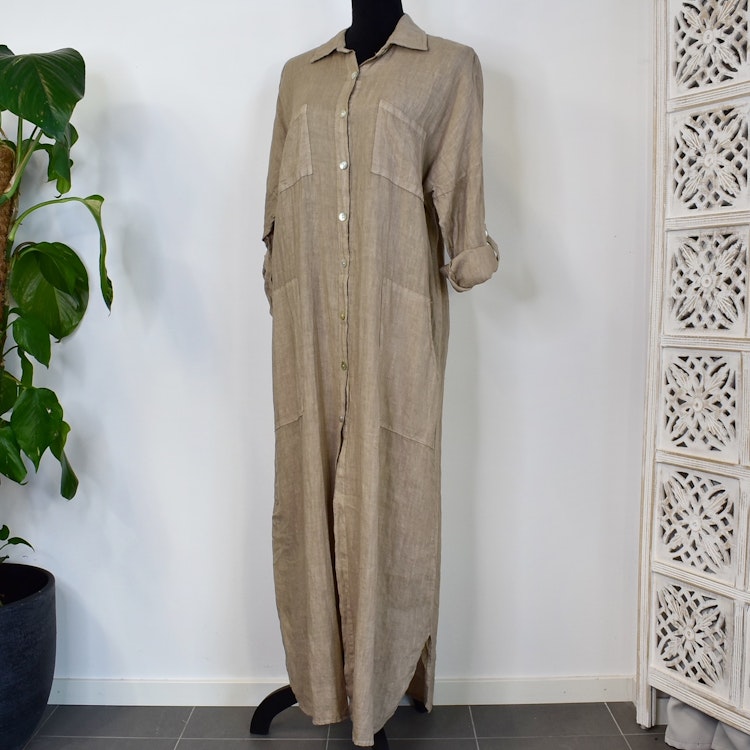 Lång skjortklänning med fickor TAUPE