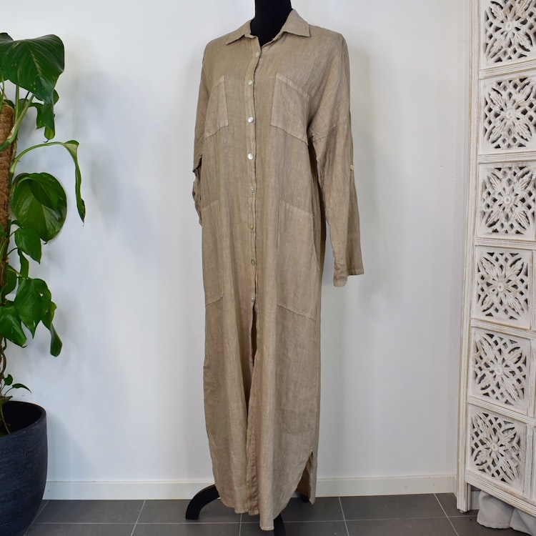 Lång skjortklänning med fickor TAUPE